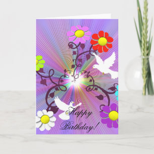 Painted Daisys and Doves Birthday Card