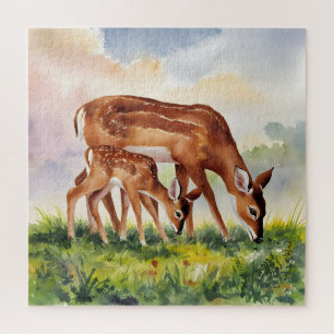 Painted Deer Mom and Baby Jigsaw Puzzle