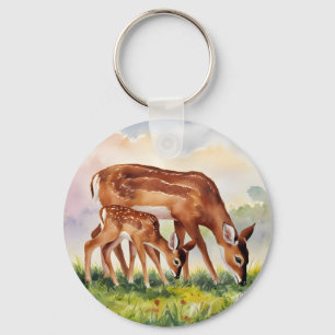 Painted Deer Mom and Baby Key Ring