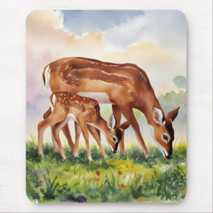 Painted Deer Mom and Baby Mouse Pad