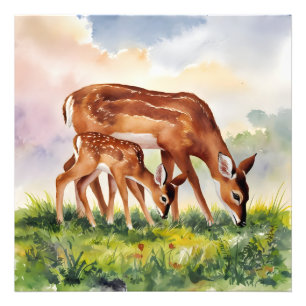 Painted Deer Mom and Baby Photo Print