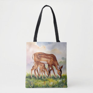 Painted Deer Mom and Baby Tote Bag