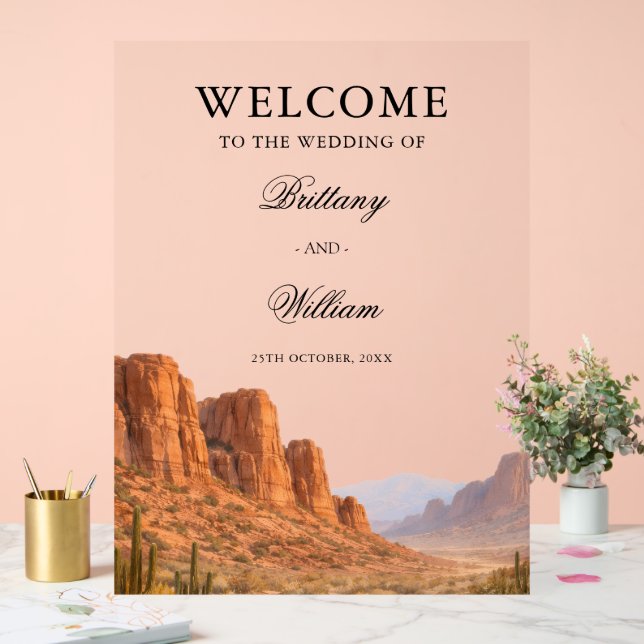 Painted Desert Landscape Welcome Wedding  Acrylic Sign (Wedding)