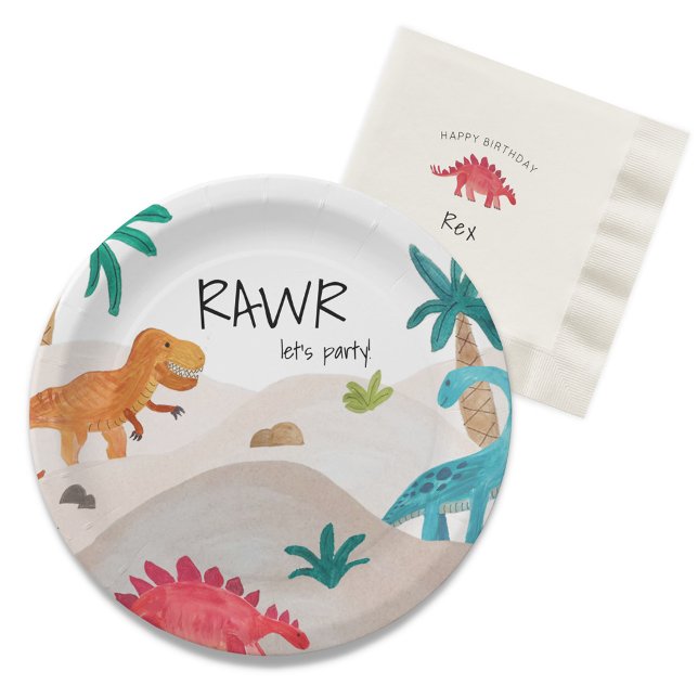 Painted Dinos Birthday Party Paper Plate (Creator Uploaded)