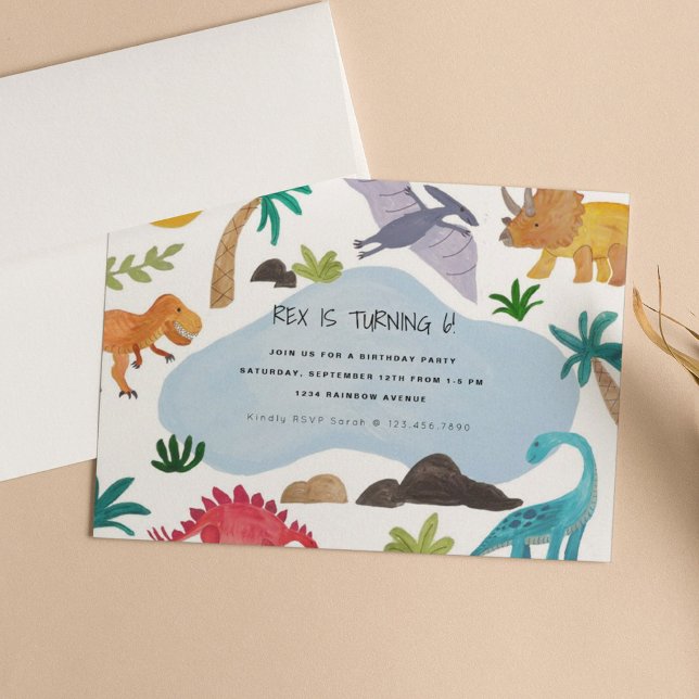 Painted Dinos Kids Birthday Party Invitation (Creator Uploaded)