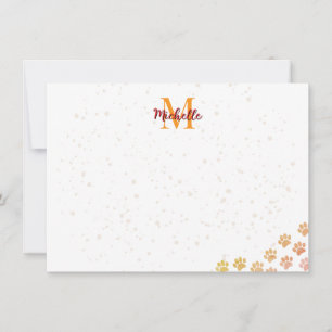 Painted Dog Paw Prints Pet Watercolor Monogram Card