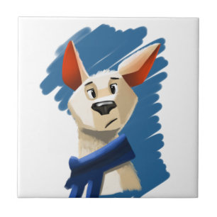 Painted Dog Portrait on Blue Background  Tile
