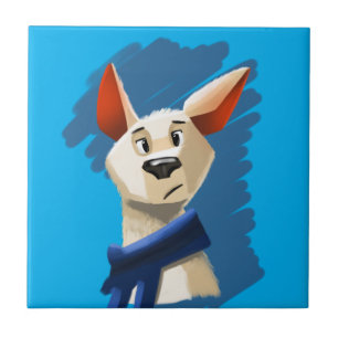 Painted Dog Portrait on Blue Background Tile