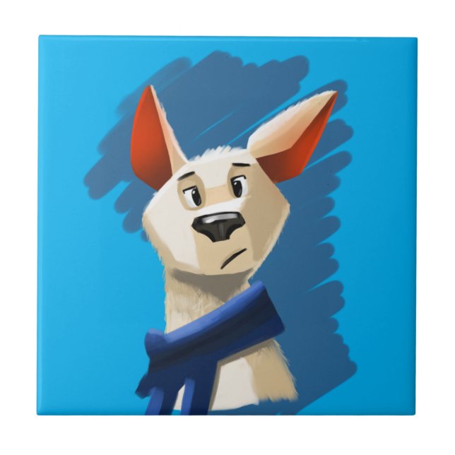 Painted Dog Portrait on Blue Background  Tile (Front)