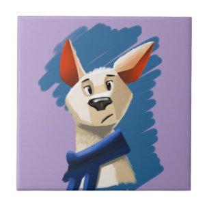 Painted Dog Portrait on Violet Background Tile
