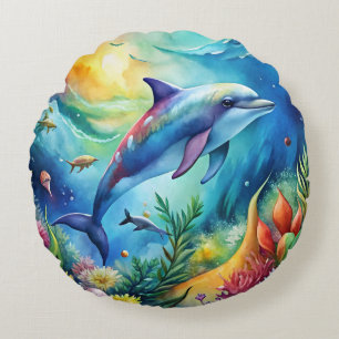 Painted Dolphin Round Cushion
