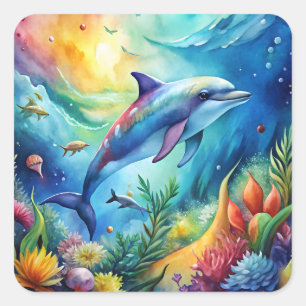 Painted Dolphin Square Sticker