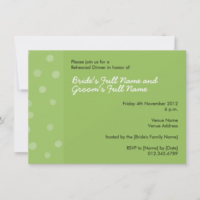 Painted Dots green Rehearsal Dinner Invitation (Front)