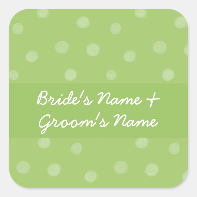Painted Dots green Wedding Square Sticker (Front)
