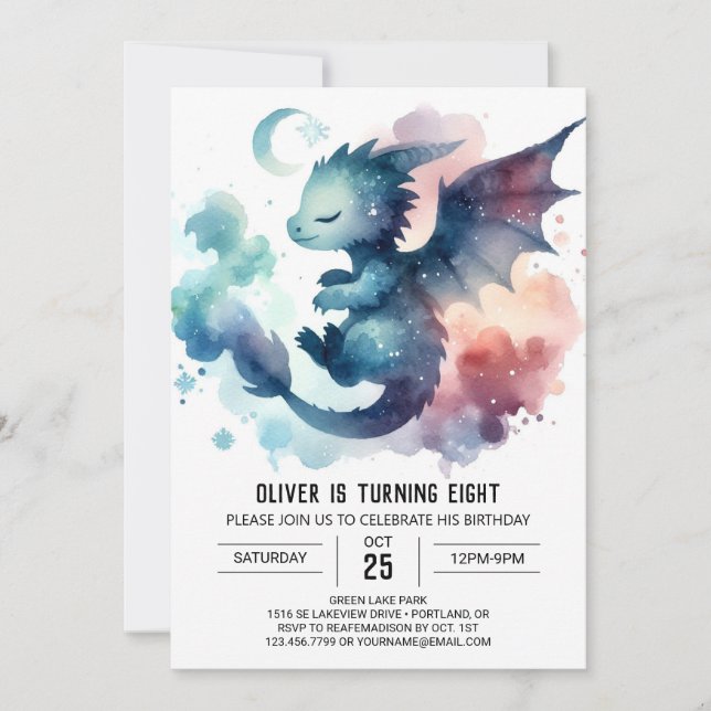 Painted Dragon Birthday Printable Invitation (Front)