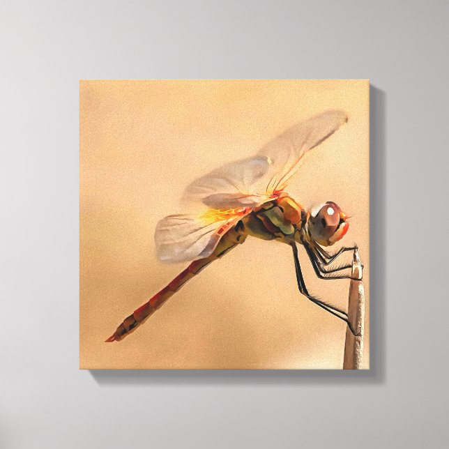 Painted Dragonfly Isolated Against Ecru Canvas Print (Front)
