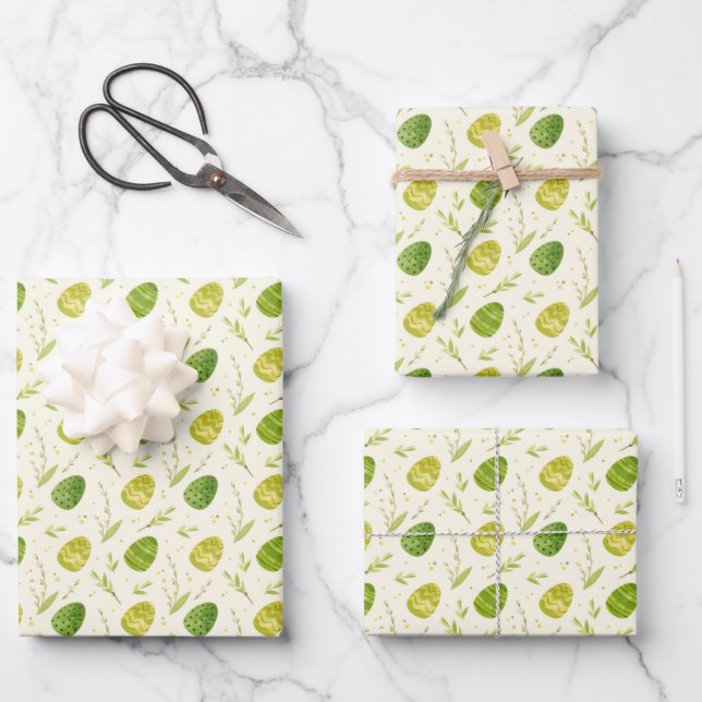 Painted Easter Egg Leaves Wrapping Paper Sheet (Front)