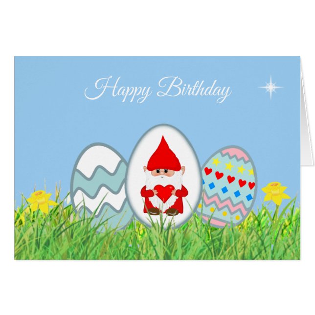 Painted Easter Eggs & Cute Birthday Gnome (Front Horizontal)