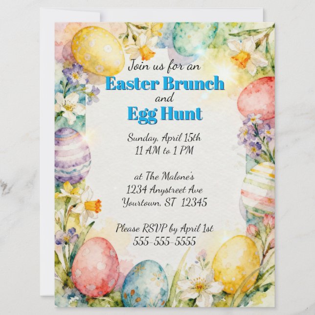 Painted Easter Eggs & Flowers Egg Hunt Invitation (Front)
