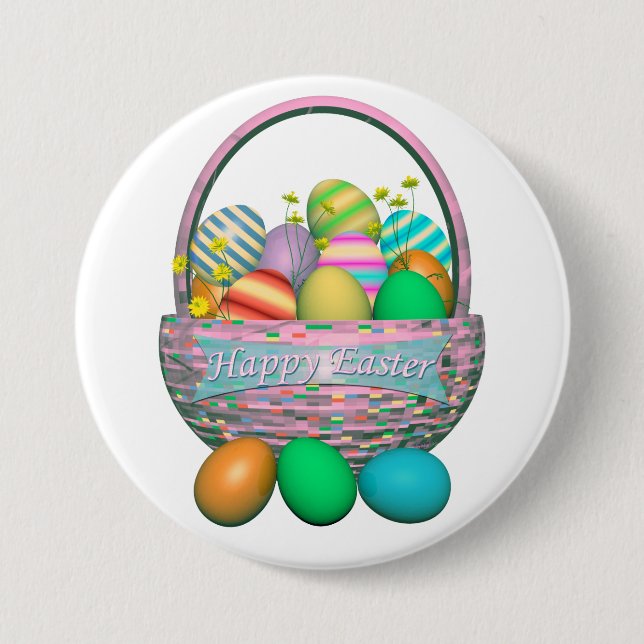 Painted Easter Eggs in Basket 7.5 Cm Round Badge (Front)