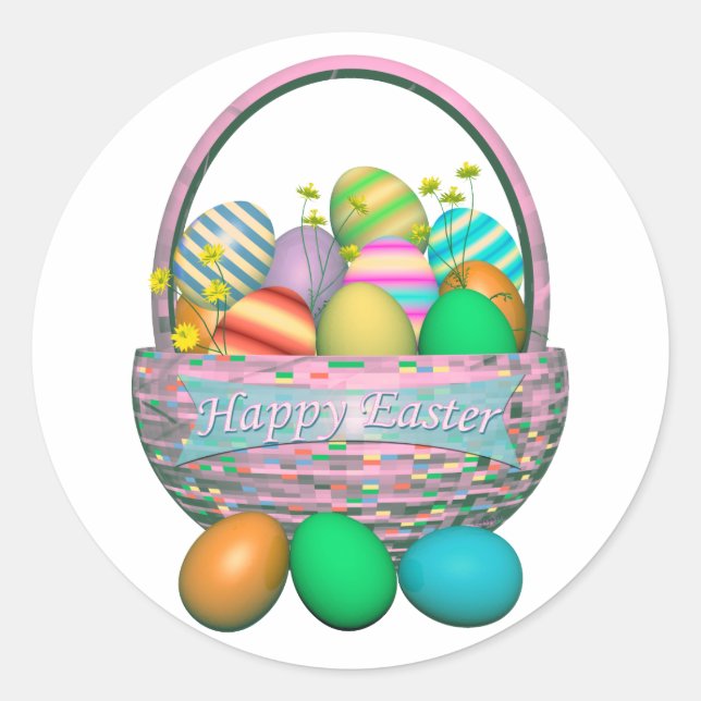Painted Easter Eggs in Basket Classic Round Sticker (Front)