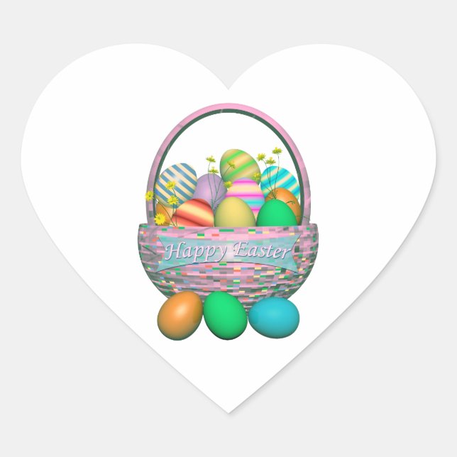 Painted Easter Eggs in Basket Heart Sticker (Front)