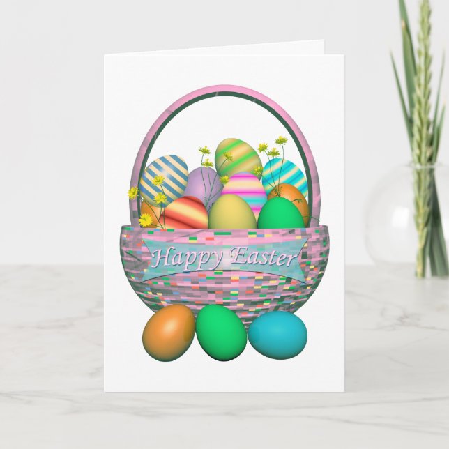 Painted Easter Eggs in Basket Holiday Card (Front)