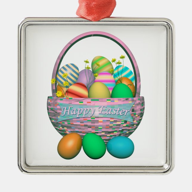 Painted Easter Eggs in Basket Metal Tree Decoration (Front)