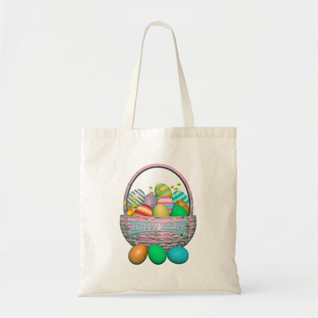 Painted Easter Eggs in Basket Tote Bag (Front)