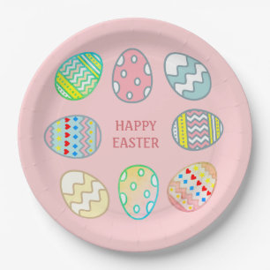 Painted Easter Eggs on Light Pink Paper Plate