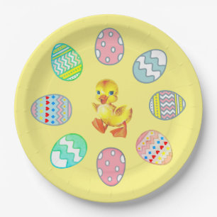 Painted Easter Eggs on Yellow Paper Plate