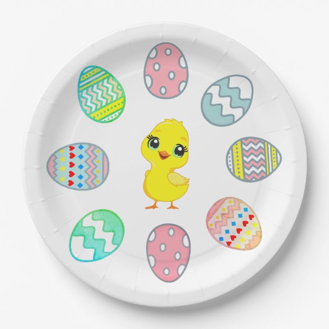 Painted Easter Eggs Paper Plate (Front)