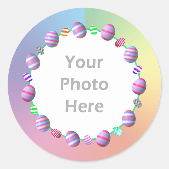 Painted Easter Eggs photo frame Classic Round Sticker (Front)
