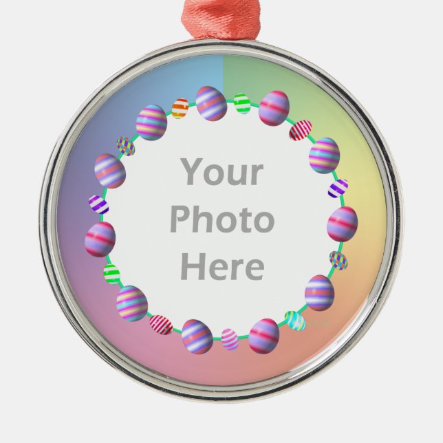 Painted Easter Eggs (round photo frame) Metal Tree Decoration (Front)