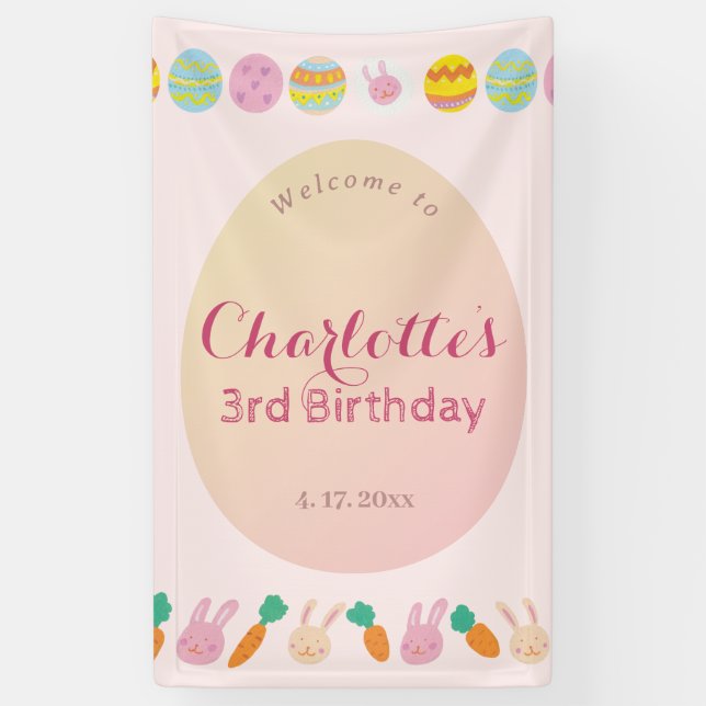 Painted Egg Soft Pink Kids Birthday Welcome Banner (Vertical)