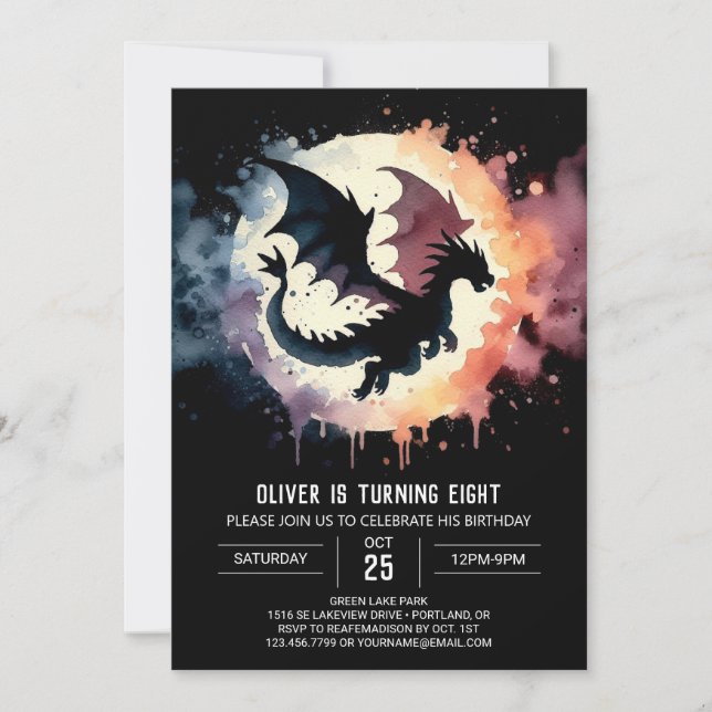 Painted Elegant Dragon Birthday Invitation (Front)