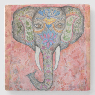 Painted Elephant Watercolor Art Stone Coaster