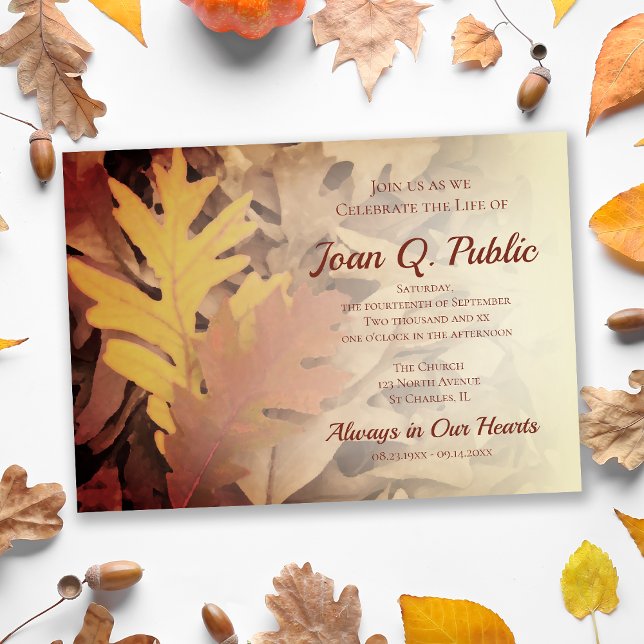 Painted Fall Leaves Celebration of Life Memorial Invitation (Creator Uploaded)