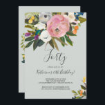 Painted Floral 40th Birthday Invitation<br><div class="desc">This painted floral 40th birthday invitation is perfect for a modern birthday party. The elegant and romantic design features beautiful painted acrylic flowers in blush pink and white,  with pops of colourful purple,  blue,  orange and yellow.</div>