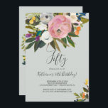 Painted Floral 50th Birthday Invitation<br><div class="desc">This painted floral 50th birthday invitation is perfect for a modern birthday party. The elegant and romantic design features beautiful painted acrylic flowers in blush pink and white,  with pops of colourful purple,  blue,  orange and yellow.</div>