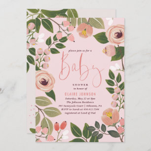 Painted Floral Baby Shower Invitation   Coral