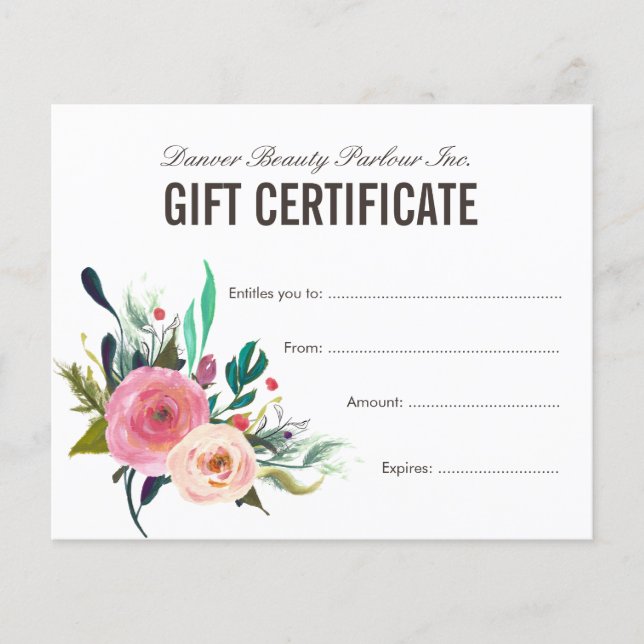 Painted Floral Beauty Salon Gift Certificate (Front)