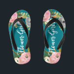 Painted Floral BloomsFlower Girl Kids Flip Flops<br><div class="desc">White script "Flower Girl" over exquisite acrylic florals and custom colour background,  in kids sizes. 

The gorgeous florals are by Create the Cut. Find them on Creative Market https://crmrkt.com/7WdAX,  Etsy https://www.etsy.com/shop/CreateTheCut,  and 
www.createthecut.com

Find matching bridal party sandals in my shop!</div>