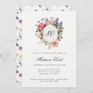 Painted Floral Crest 80th Birthday Party Invitation