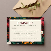Painted Floral Dark Burgundy Green Teal Wedding