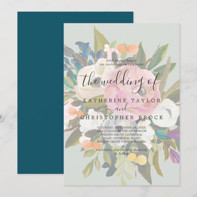 Painted Floral | Faded The Wedding Of Invitation (Front/Back)