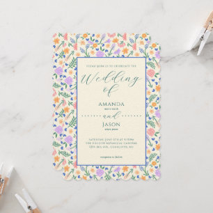 Painted Floral Folk Art Wedding Invitation