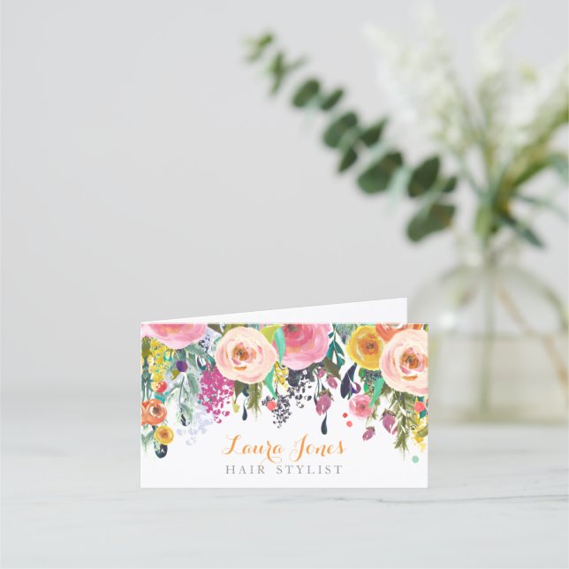 Painted Floral Hair Stylist Appointment Folded Card (Front)