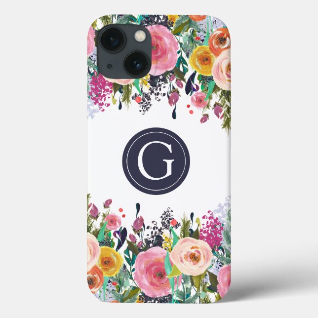 Painted Floral Monogram Apple iPhone Case (Back)