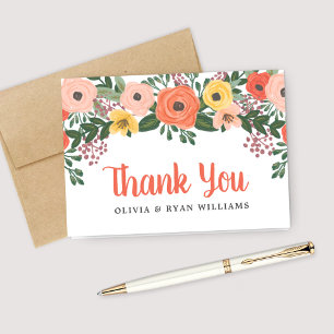 Painted Floral Monogram Wedding Thank You Card